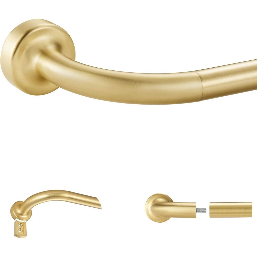 Adjustable 48-84" Disc Curtain Rod with Aluminum Finials & Brackets (Brass)